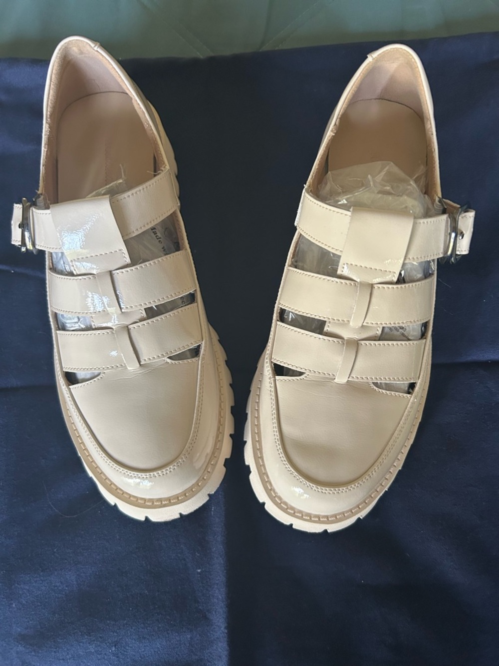Women’s Beige Cutout Buckle Mules